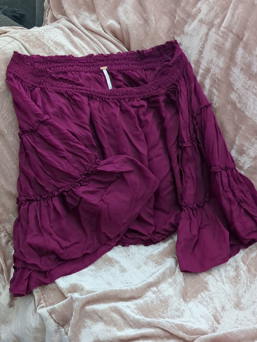 Free People Smocked Off-Shoulder Top in Magenta